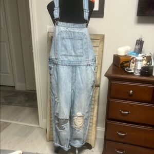 Light Blue Distressed Denim Overalls